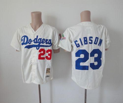 Mitchell And Ness Dodgers #23 Kirk Gibson Cream Throwback Stitched MLB Jersey - Click Image to Close